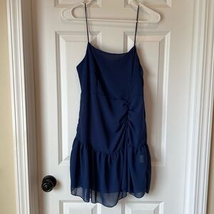 SHEIN Ruched Spaghetti Strap Ruffle‎ Cocktail Evening Dress - Navy Blue - Medium